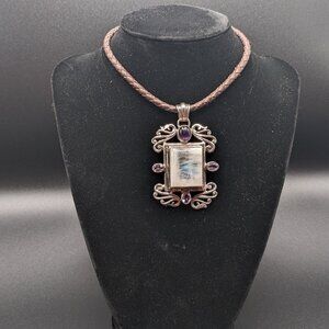 Beautiful Chunky Vintage Sterling Gemstone Pendant with Amethyst and Moonstone